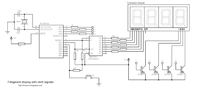 seveb segment display shift register pic16f84a projects ccs pic c